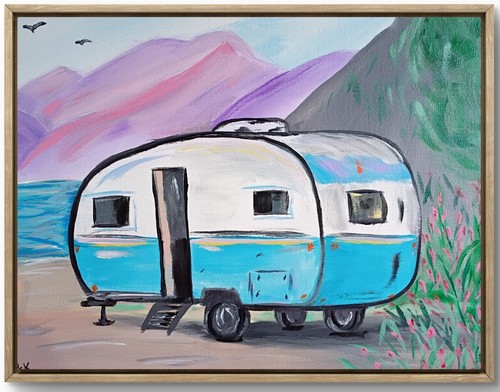 Little blue retro camper - blue,